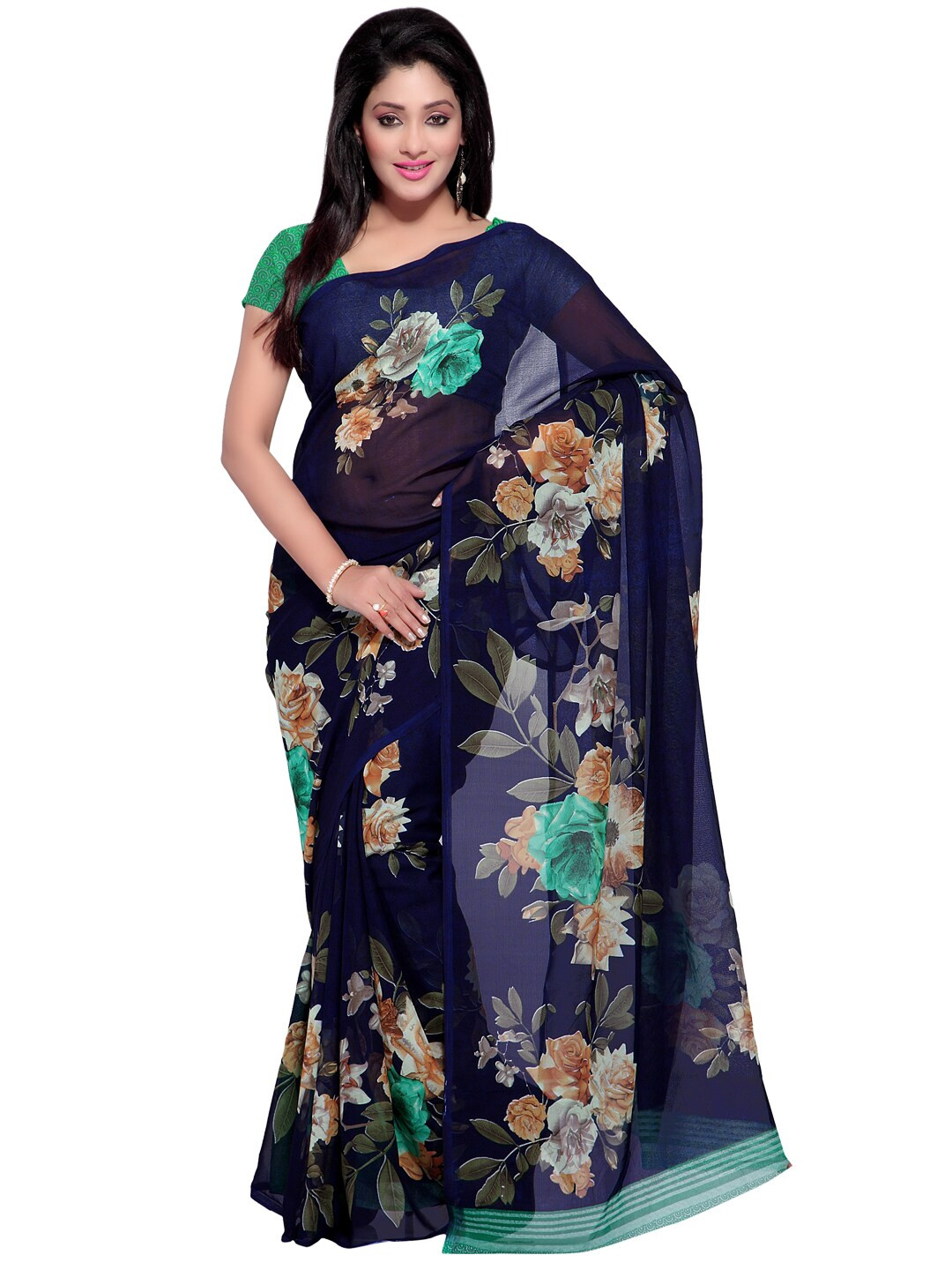 Moda Rapido Navy Blue & Yellow Floral Saree