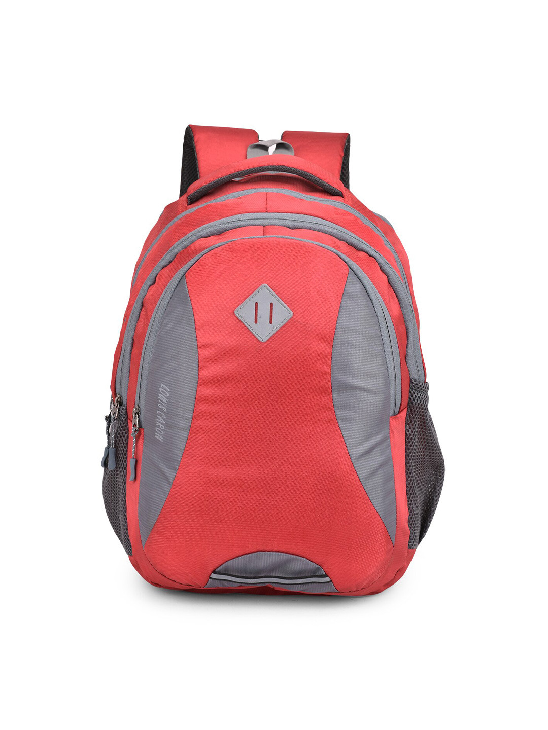 LOUIS CARON Unisex Red & Grey Backpack with Earphone Gate