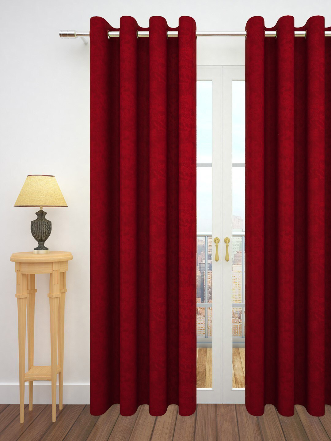 Story@home Red Jacquard Textured Single Door Curtain