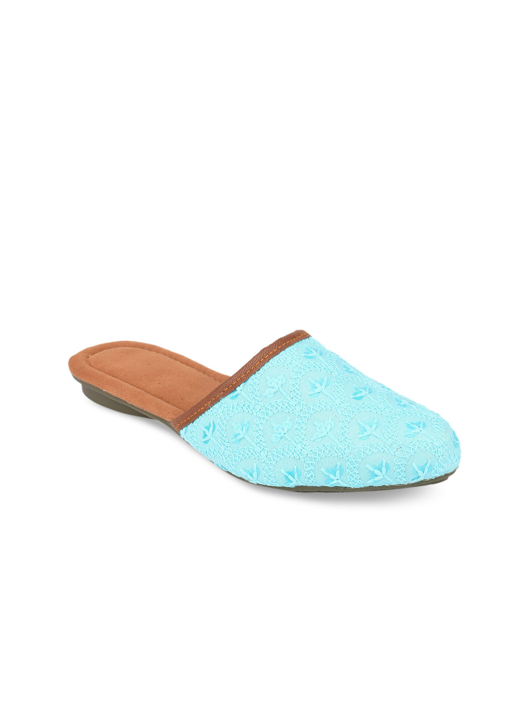 DESI COLOUR Women Blue Embellished Mules Flats