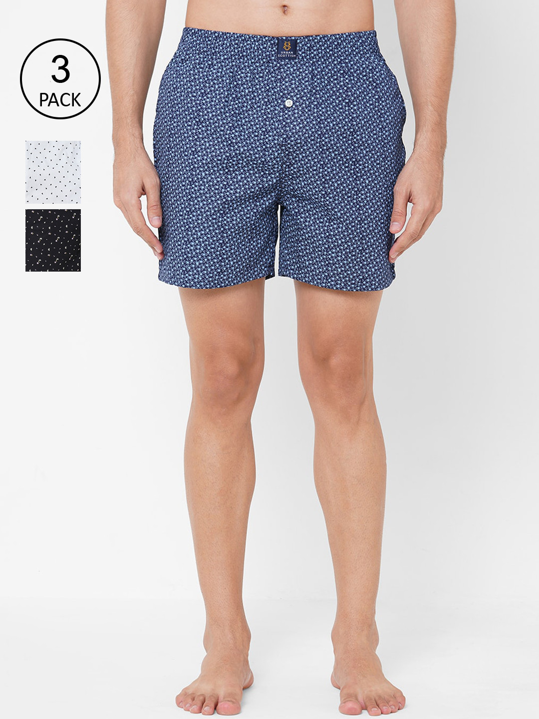 URBAN SCOTTISH Men Pack Of 3 Printed Pure Cotton Boxers USBX2114-S