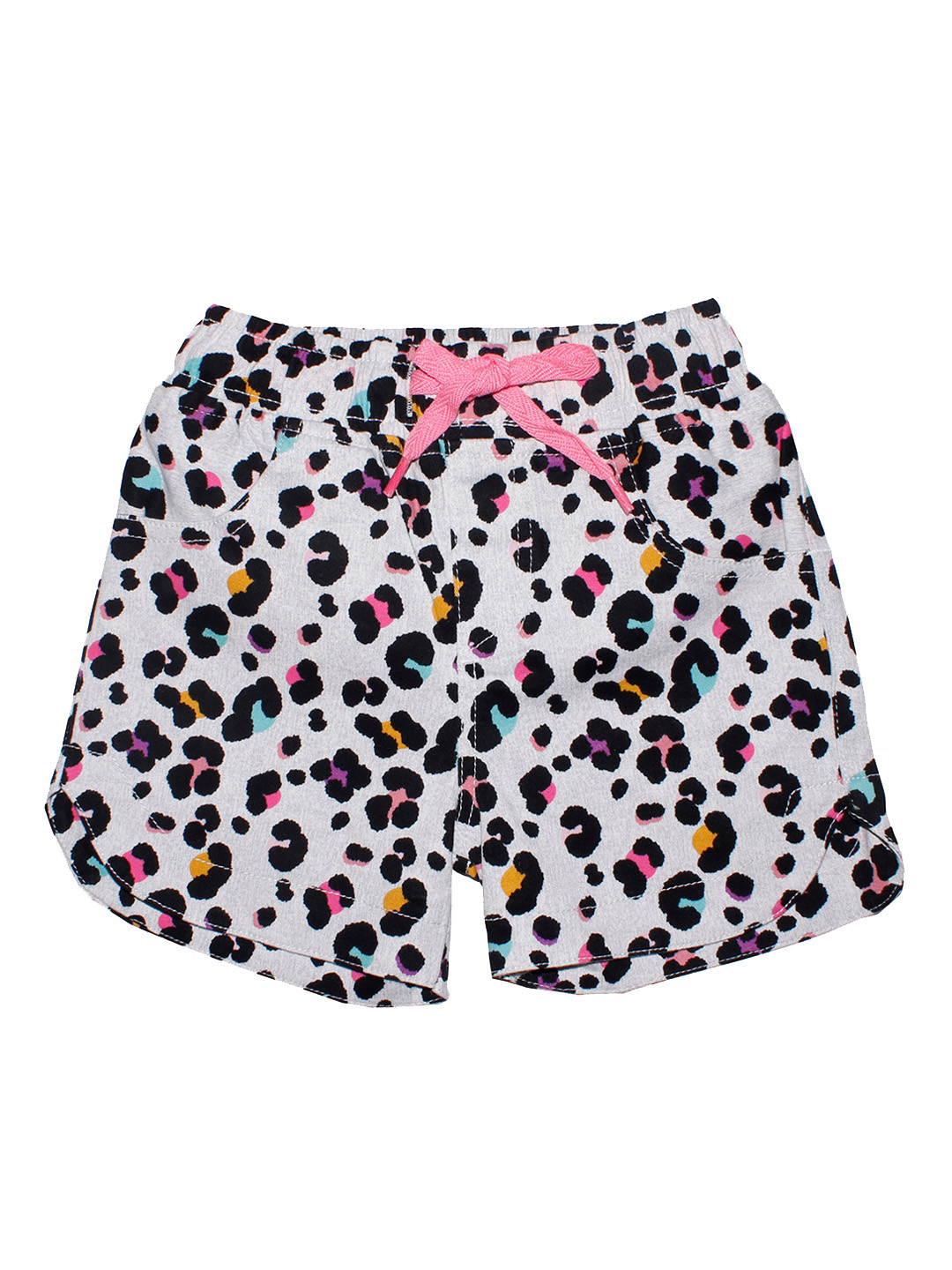 KiddoPanti Girls Grey Melange Printed Mid-Rise Hot Pants Shorts