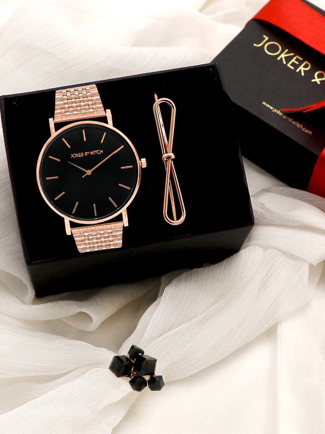 JOKER & WITCH Women Rose Gold-Toned & Gold-Toned Venus Love Triangle Watch Gift Set JWLT48