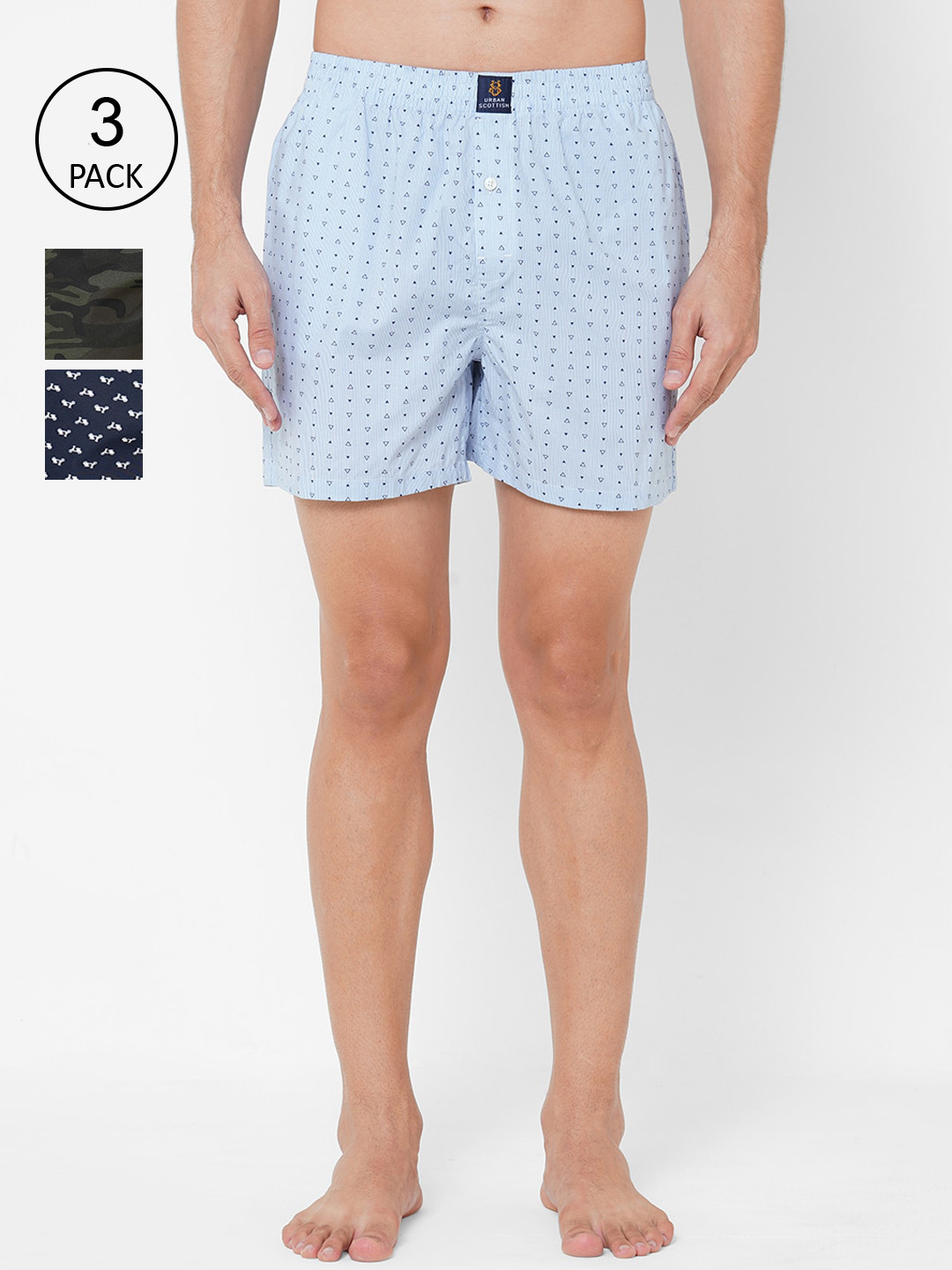 URBAN SCOTTISH Men Pack Of 3 Printed Pure Cotton Boxers USBX2111-S
