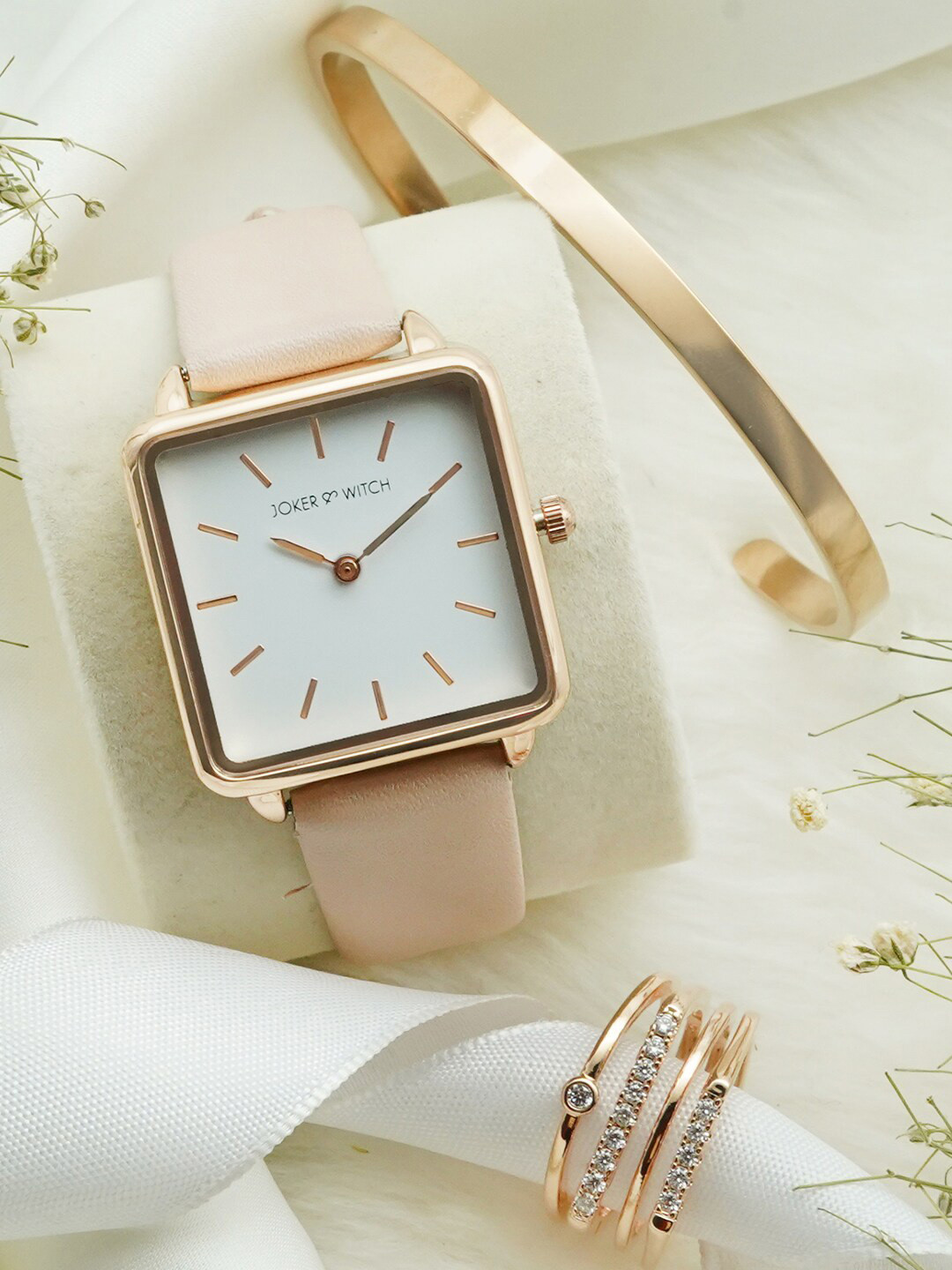 JOKER & WITCH Women White & Rose Gold-Toned Da Bling Love Triangle Watch Gift Set JWLT210