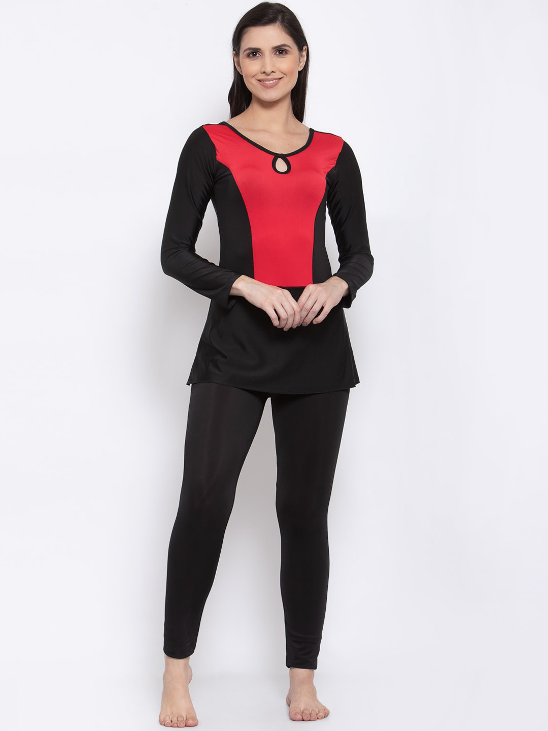 CUKOO Women Black & Red Colourblocked Single Piece Long Pant Suit