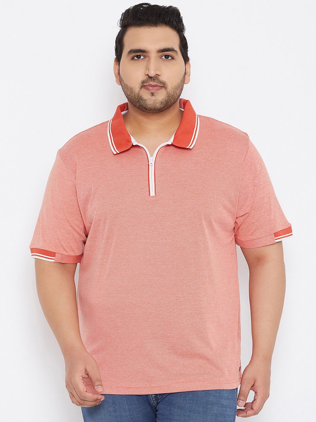 Instafab Plus Men Pink Polo Collar T-shirt