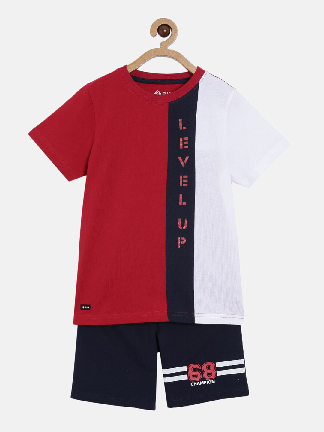 3PIN Boys Navy Blue & Red Colourblocked Cotton T-shirt