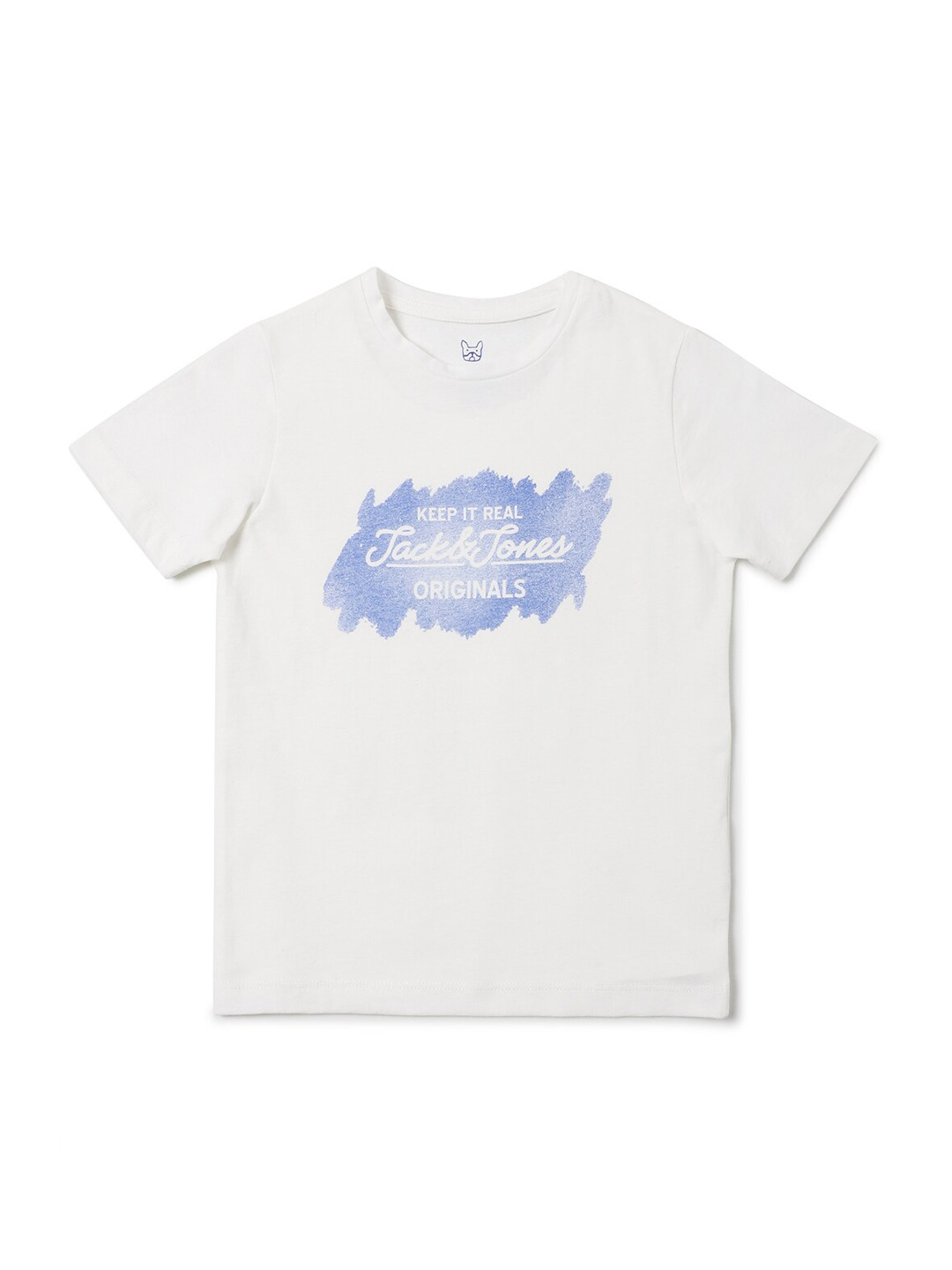 Jack & Jones Boys White & Blue Typography Printed T-shirt