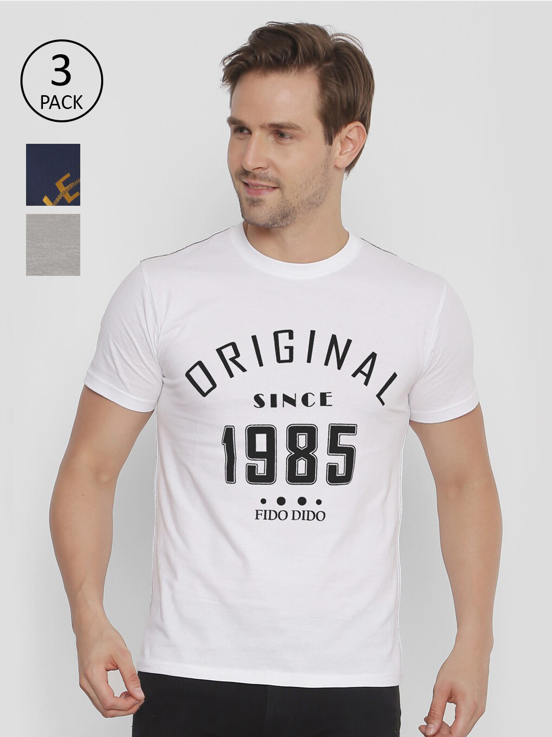 YAK YAK Men White Typography Printed Slim Fit T shirt Combo Of 3