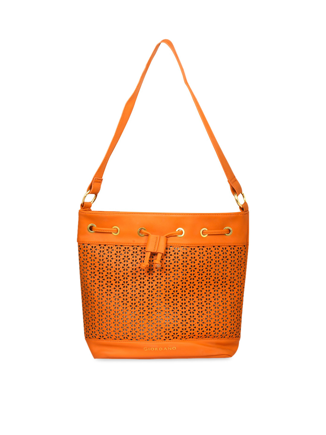GIORDANO Orange PU Shopper Shoulder Bag with Cut Work