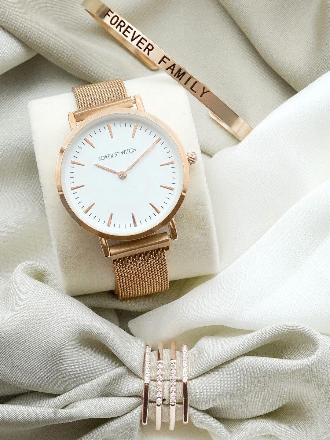 JOKER & WITCH Women White & Rose Gold-Toned Angelite Love Triangle Gift Set JWLT229