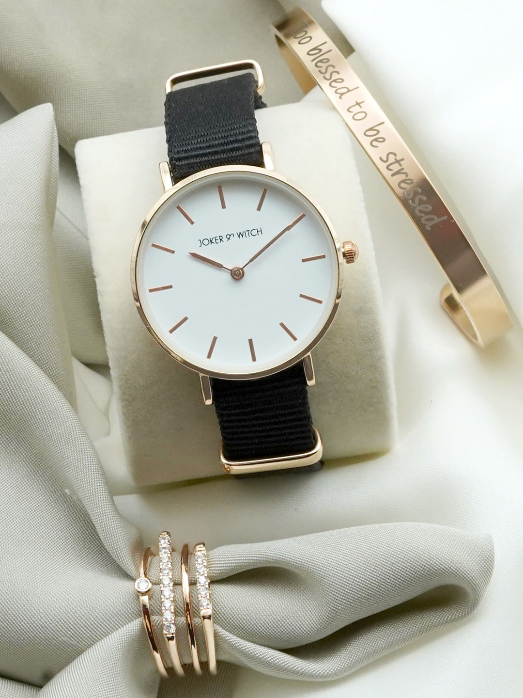 JOKER & WITCH Women Black & White Fallen Star Love Triangle Watch Gift Set JWLT220