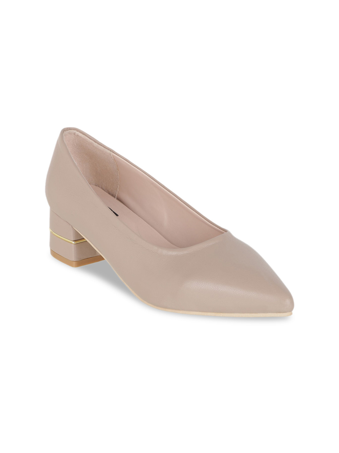 Sherrif Shoes Beige Block Heeled Pointed Toe Pumps