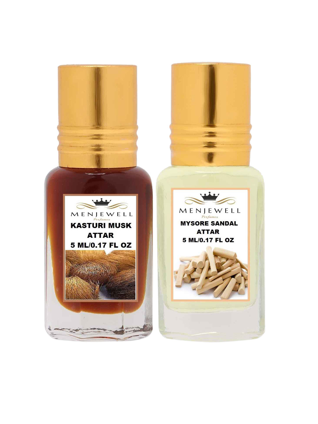 Menjewell Set of 2 Brown & Light Yellow Kasturi Musk & Mysore Sandal Attar