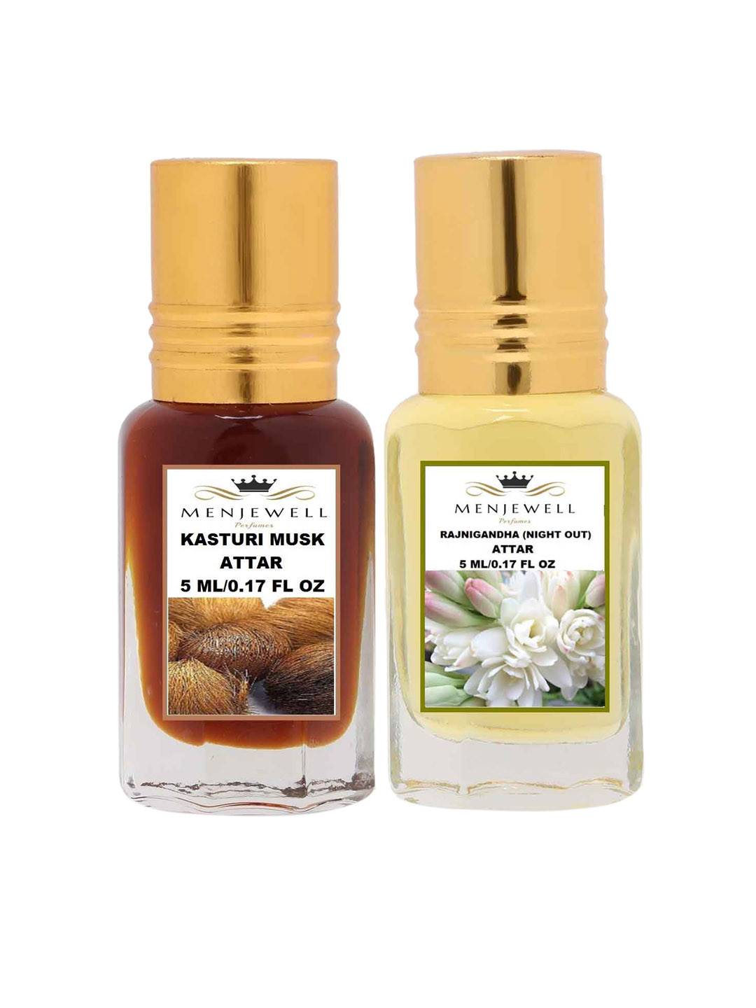 Menjewell Set Of 2 Brown & Light Yellow Kasturi Musk & Rajnigandha Night Out Attar