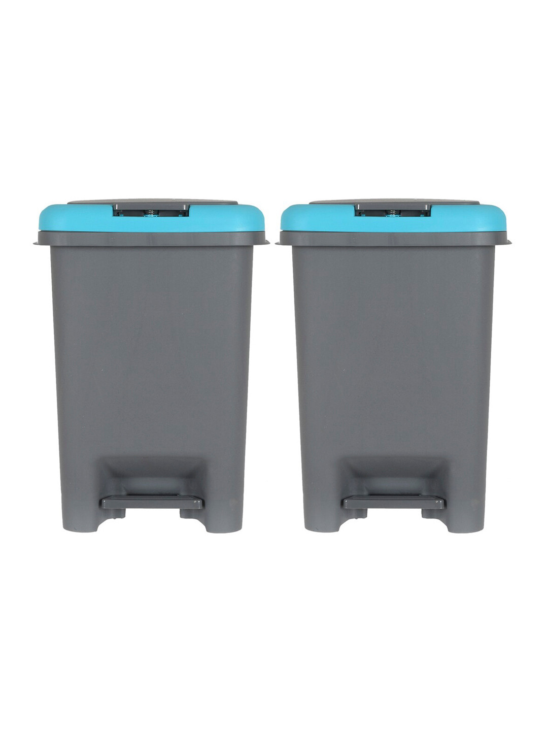Kuber Industries Set Of 2 Grey & Blue Solid Portable Push & Pedal Dustbin With Lid 6.5 ltr