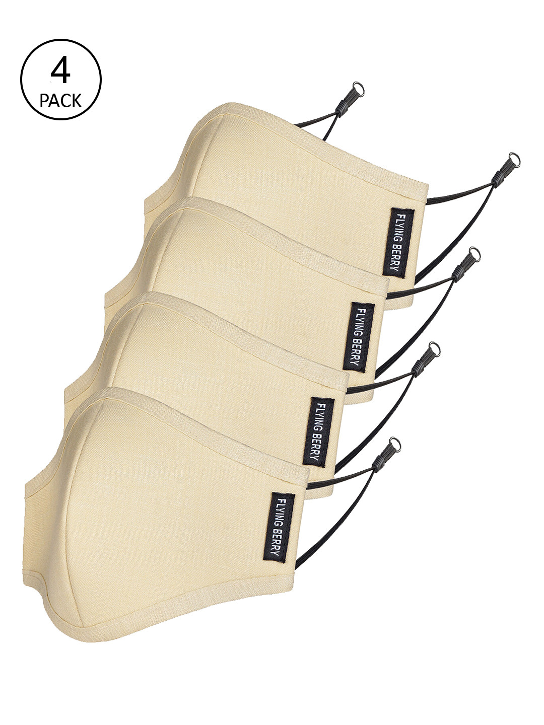 FLYING BERRY Unisex Beige Pack Of 4 Solid 3-Ply Reusable Anti Pollution Linen N95 Masks