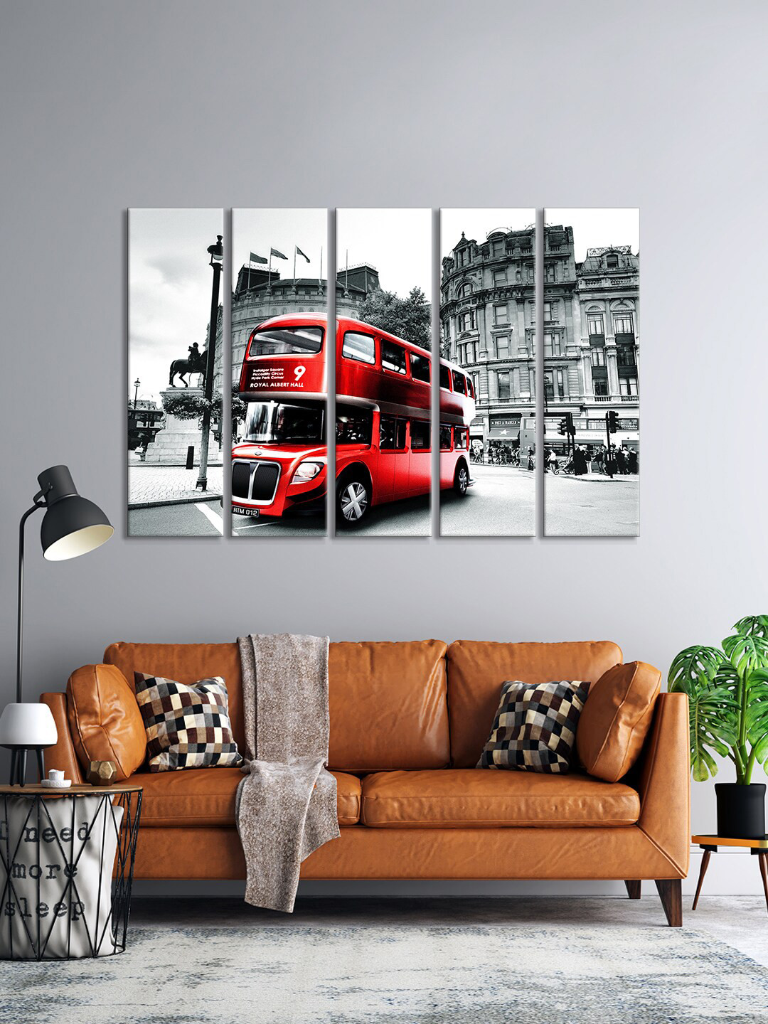 999Store Set Of 5 Grey & Red Classic London Double Decker Bus Printed Wall Paintings