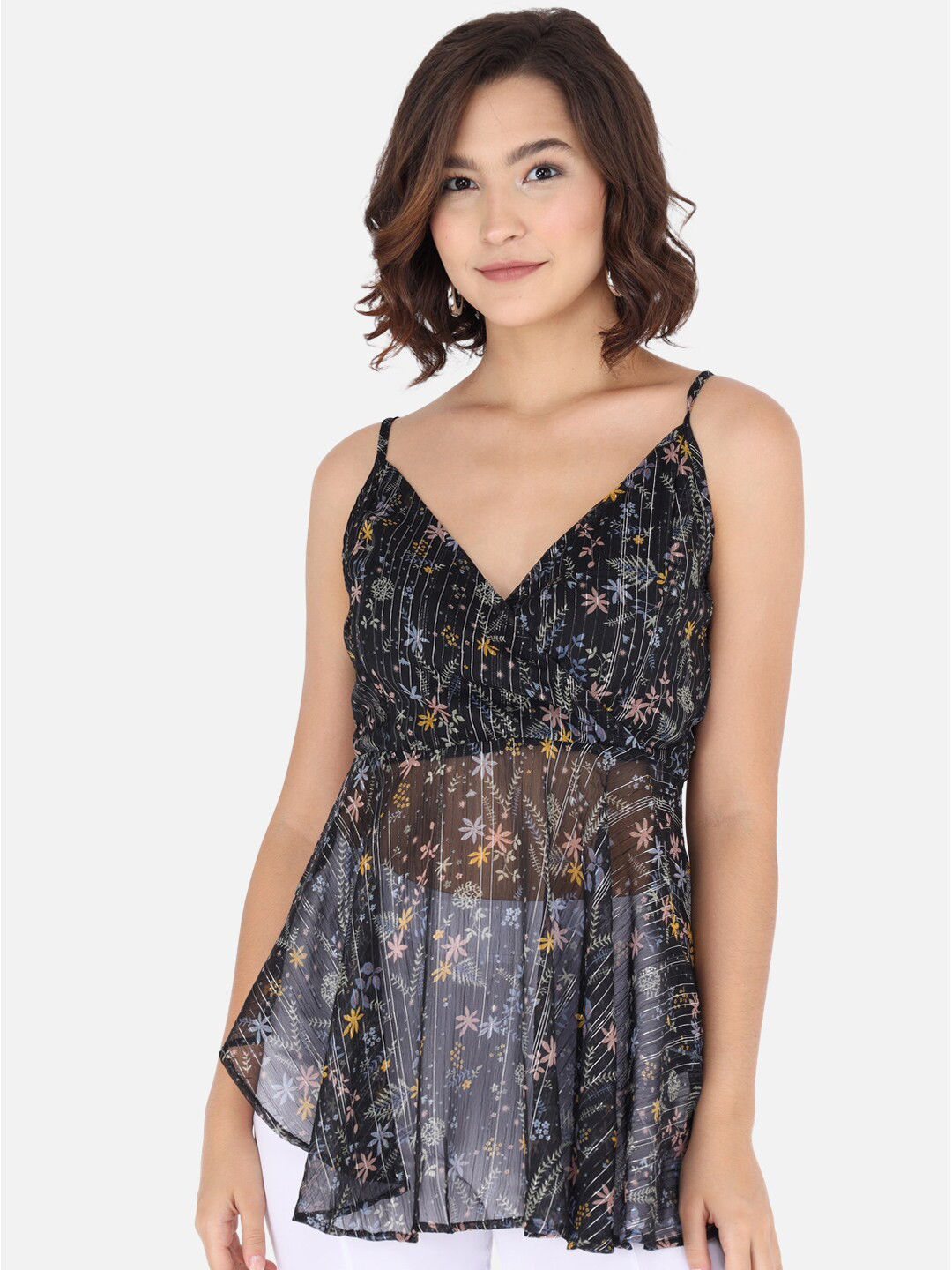 Trend Arrest Black Floral Georgette Empire Top