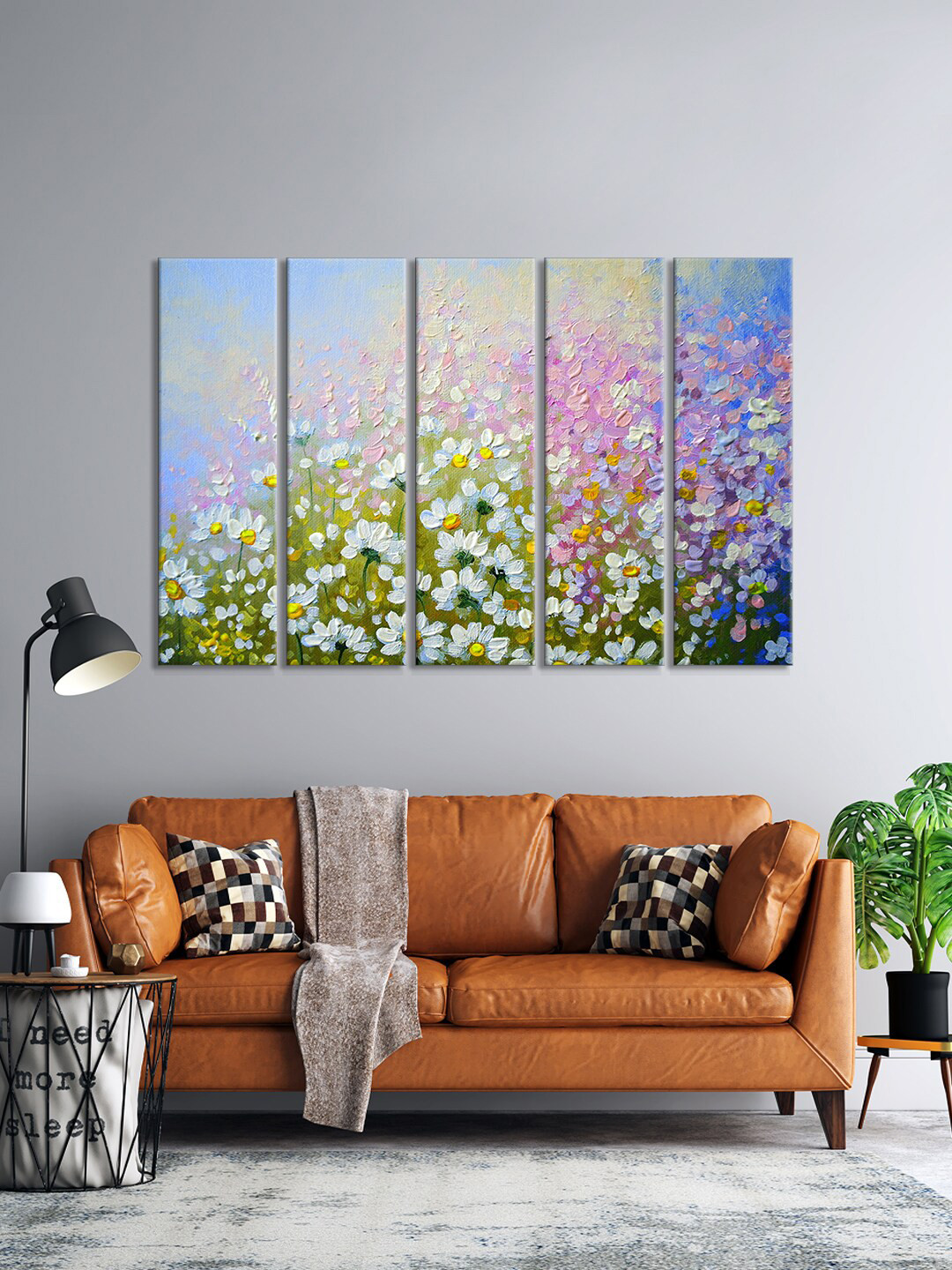 999Store Flower MDF 5 Pcs Wall Living Room Rectangle Paintings Wall Art -29.92 x 10.24In