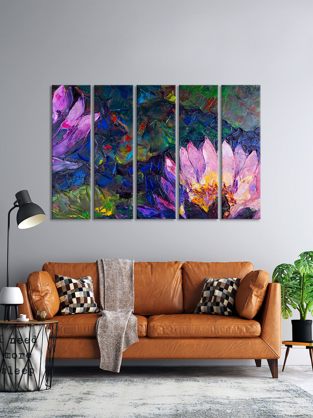 999Store Set Of 5 Purple & Green Daisies Flowers Wall Art Frames