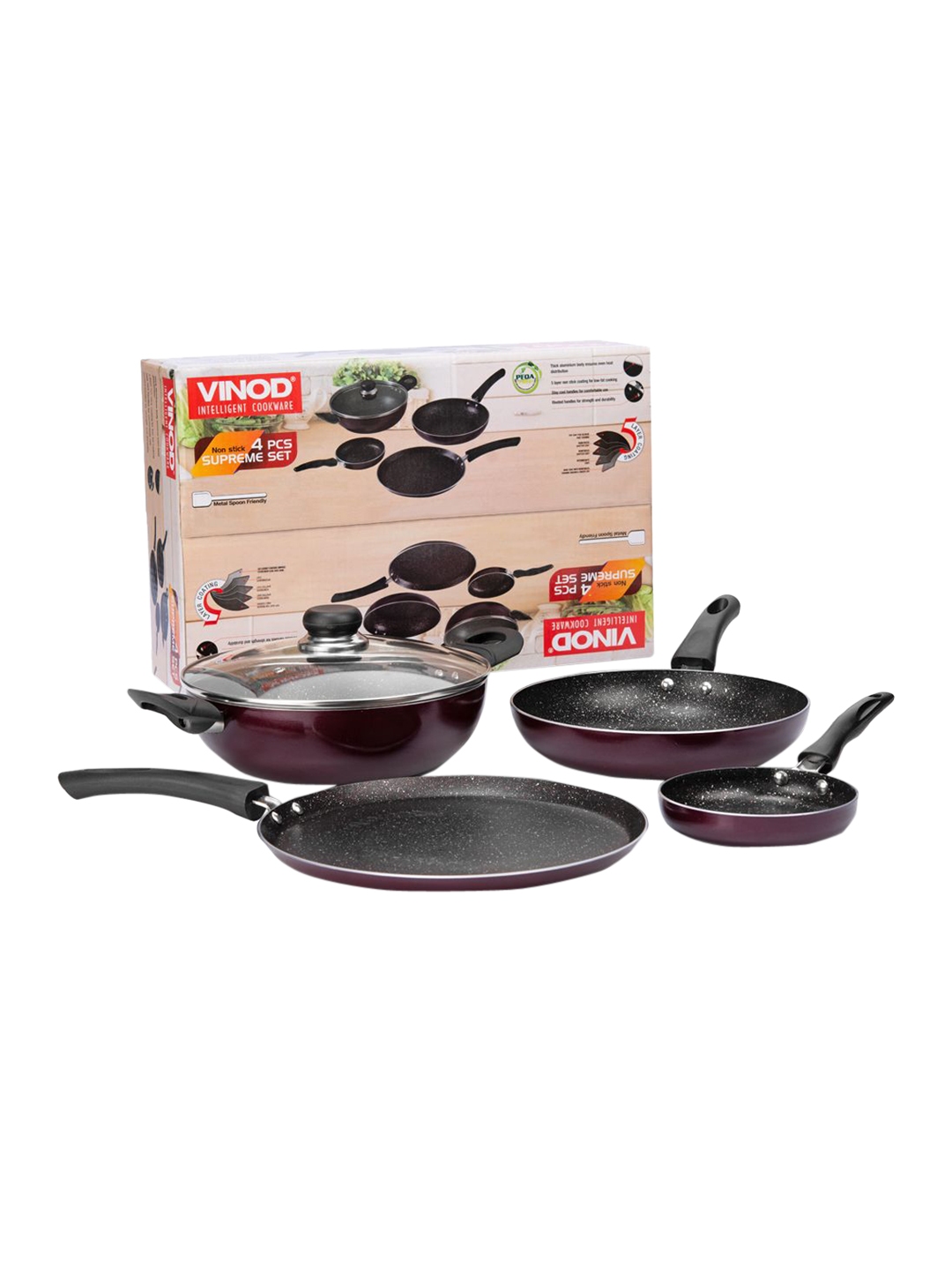 Vinod Set Of 4 Black Solid Non Stick Induction Cookware