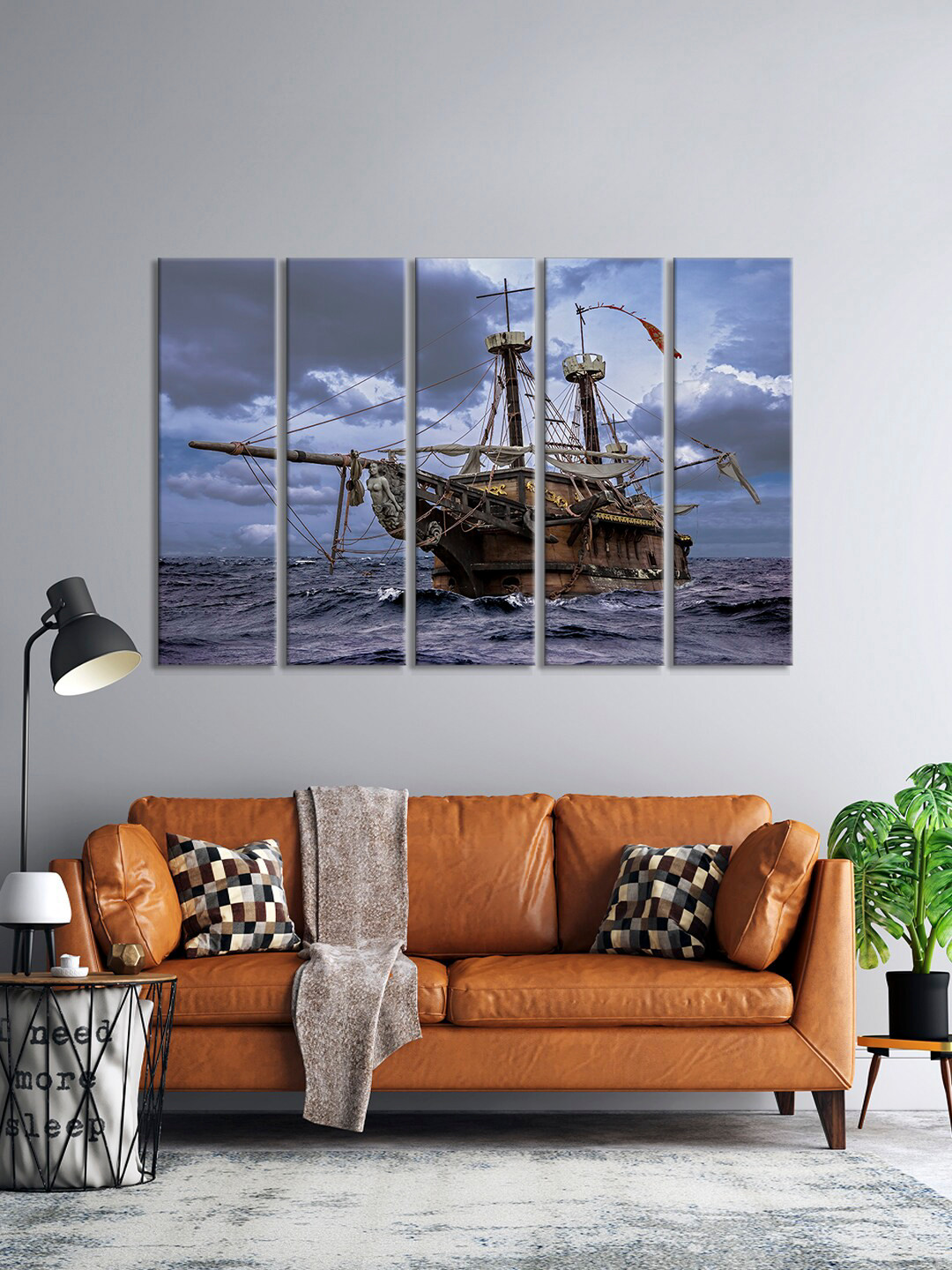 999Store Set Of 5 Grey & Brown Old Ship In The Sea Wall Art Frames