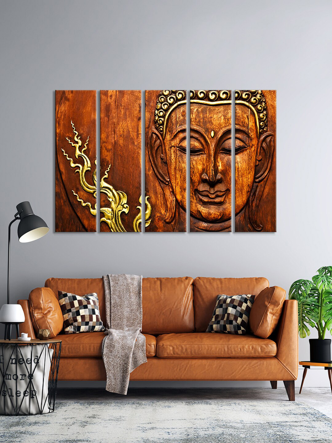 999Store Set Of 5 Brown & Gold-Toned Face Buddha Framed Wall Art