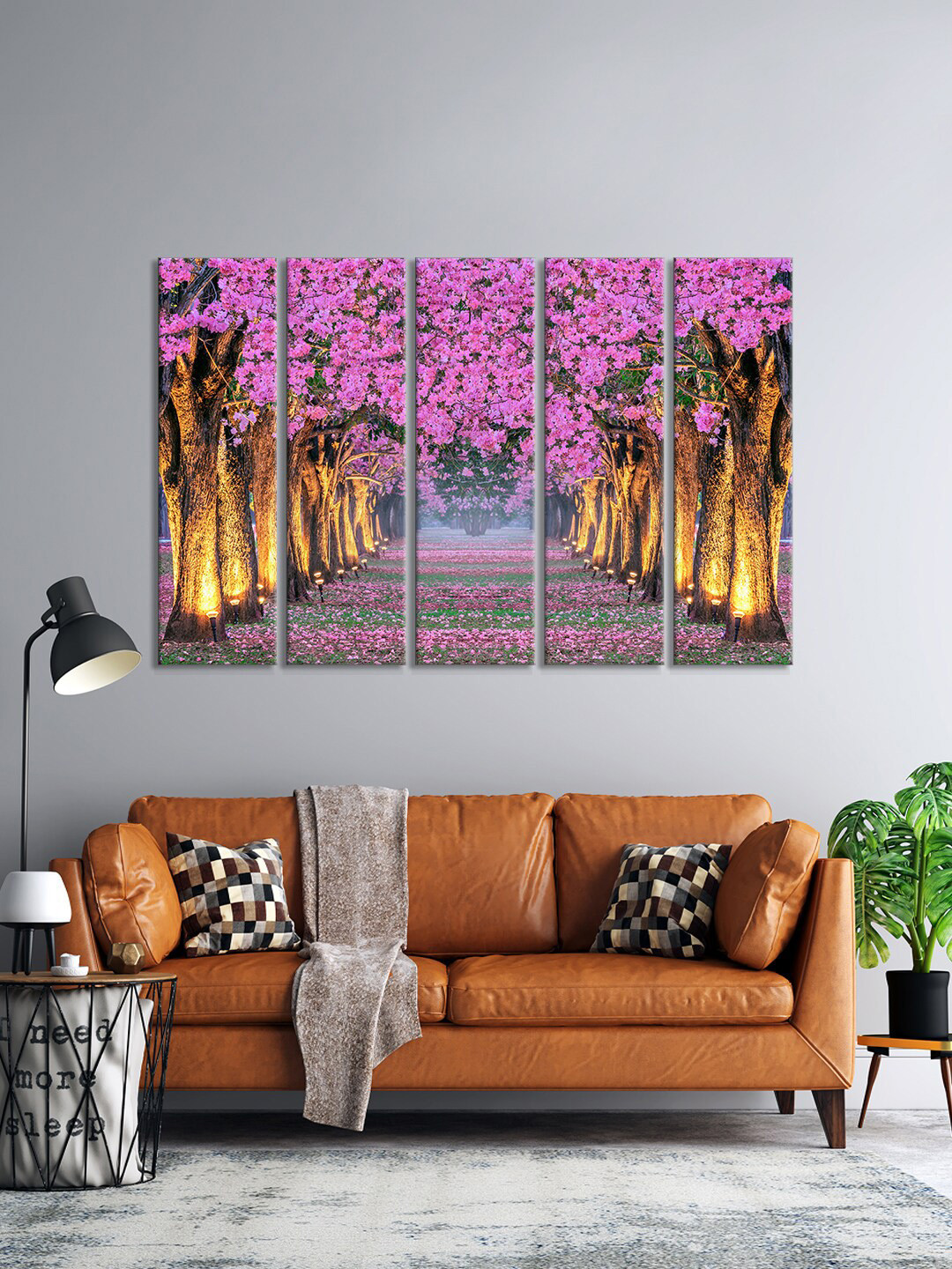 999Store Set Of 5 Pink & Yellow City Road View Framed Wall Art