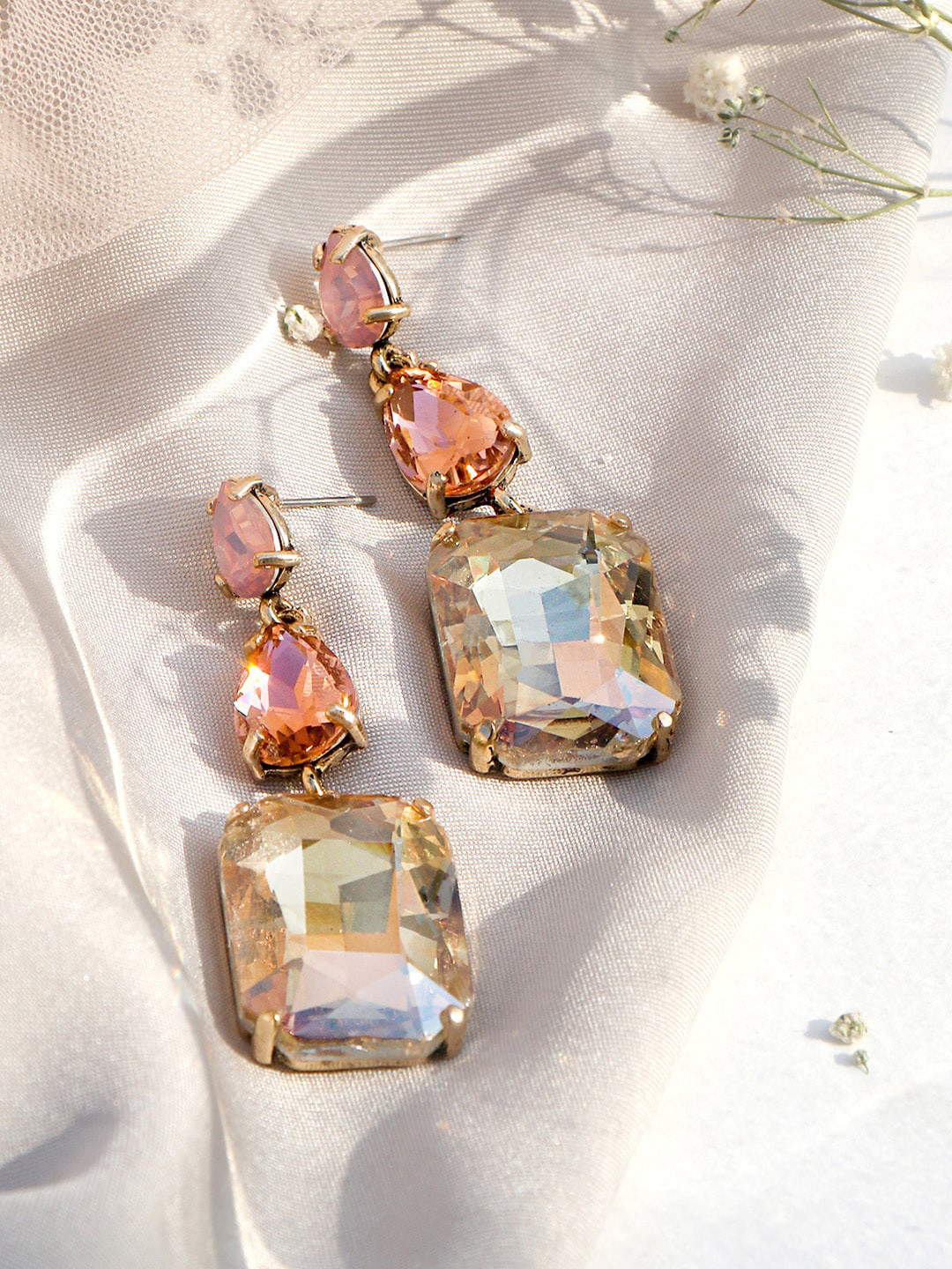 JOKER & WITCH Peach Gold Toned Square Drop Earrings