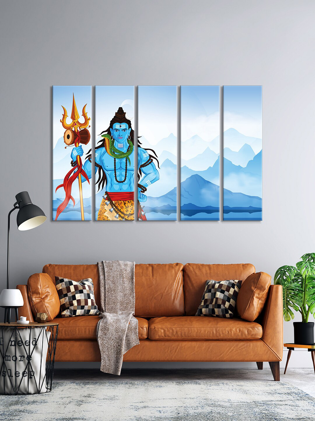 999Store Set Of 5 Blue & White Lord Shiva Framed Wall Art