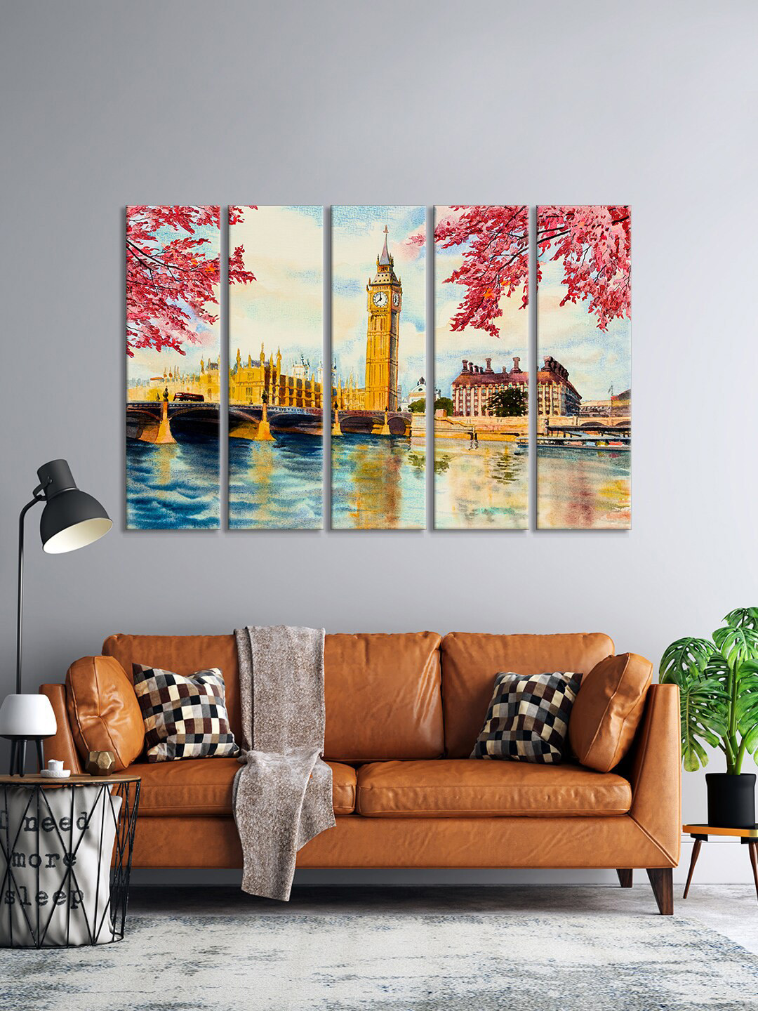 999Store Clock Tower & Thames RiverIn London MDF 4 Pcs Paintings Wall Art-10.2x29.9In