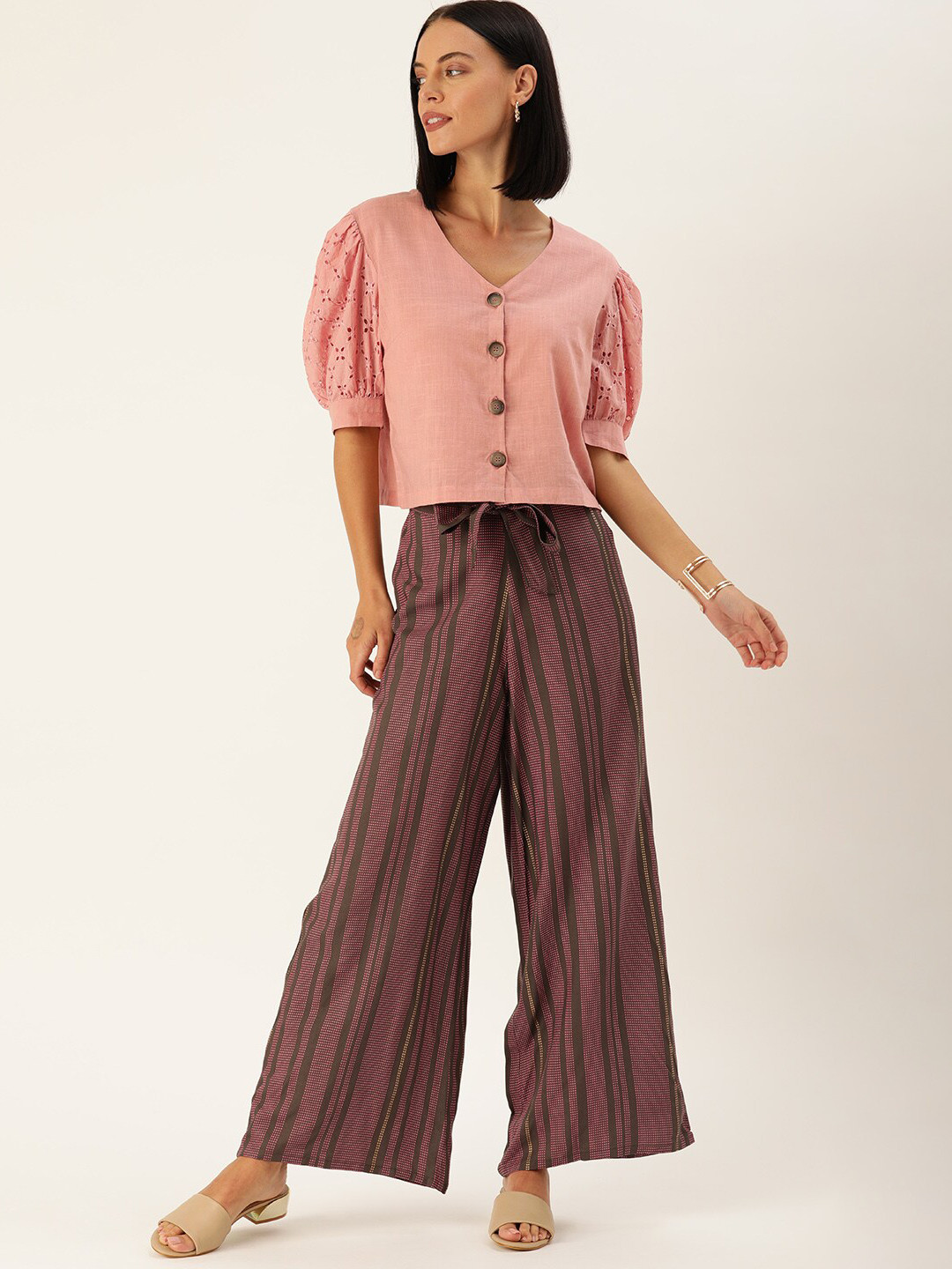 Varanga Women Burgundy & Pink Shirt with Palazzos