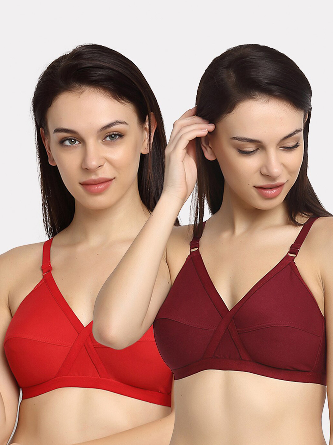 Friskers Pack Of 2 Red & Maroon Everyday Bras Full Coverage O-312-03-312-14-30