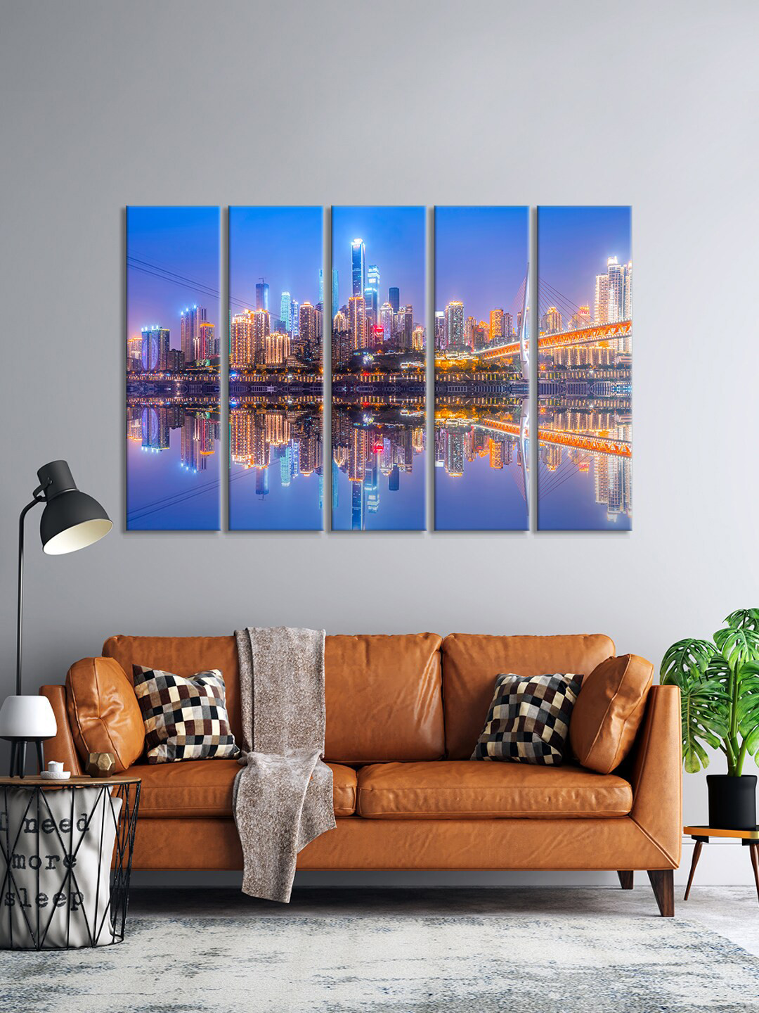 999Store Set Of 5 Blue & Orange Modern Art New York City Framed Wall Art