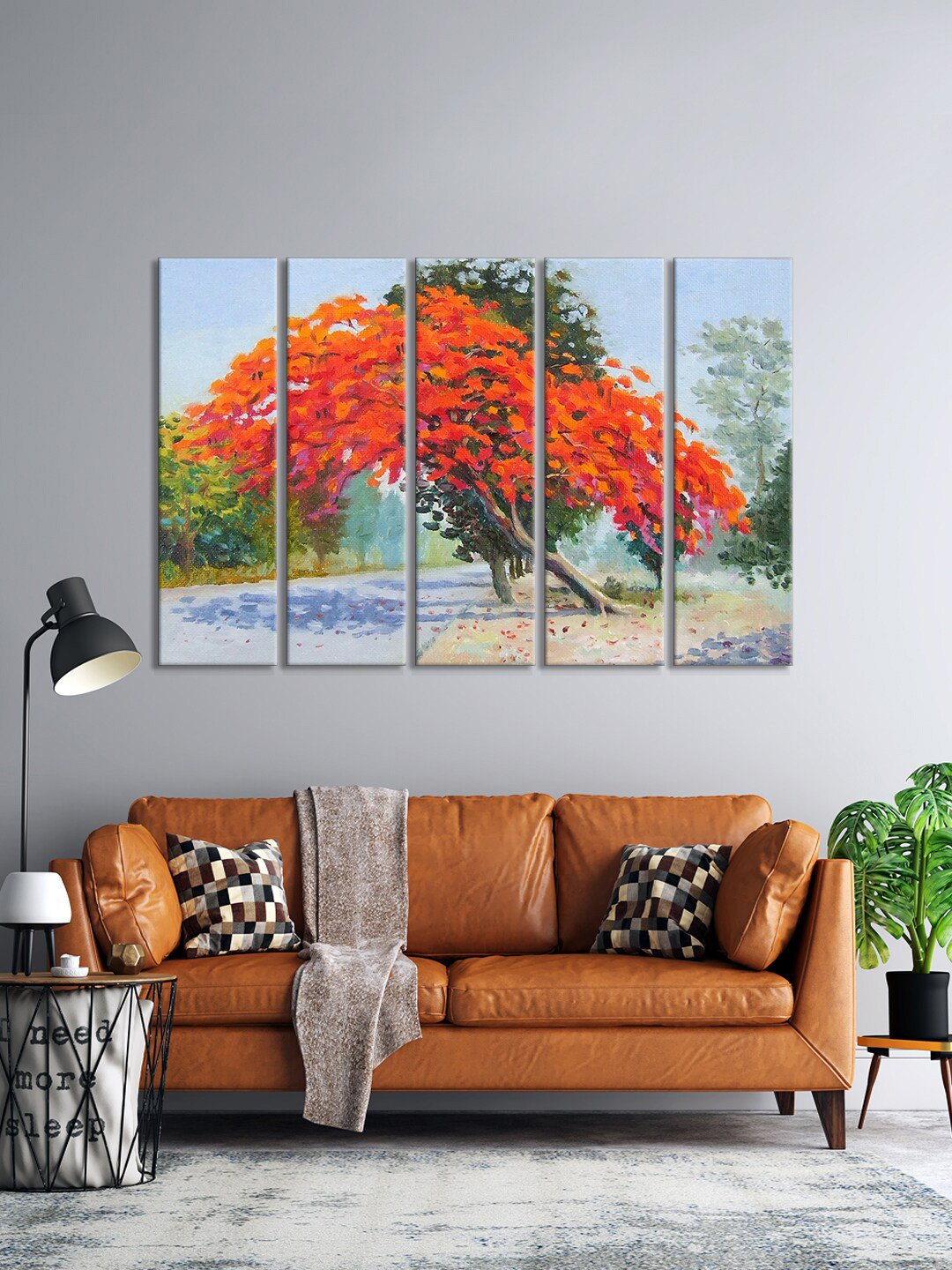 999Store peacock flowers tree MDF 5 Piece Wall Rectangle Paintings Wall Art - 10 x 30In