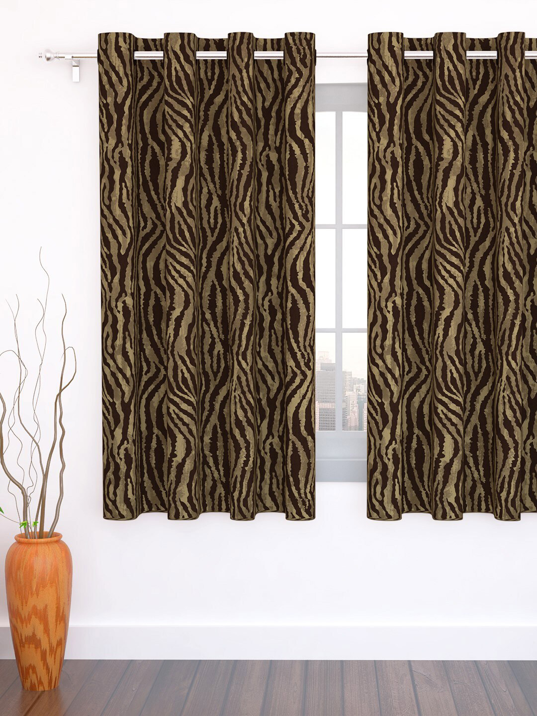 Story@home Coffee Brown Single Jacquard Textured Window Curtain