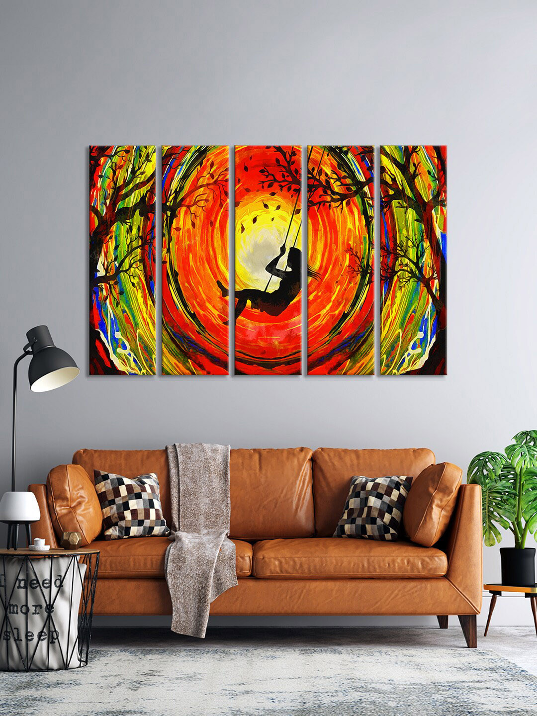 999Store Girls Swinging On The Swing MDF 5 Pcs Wall Paintings Wall Art - 10.23x29.92In