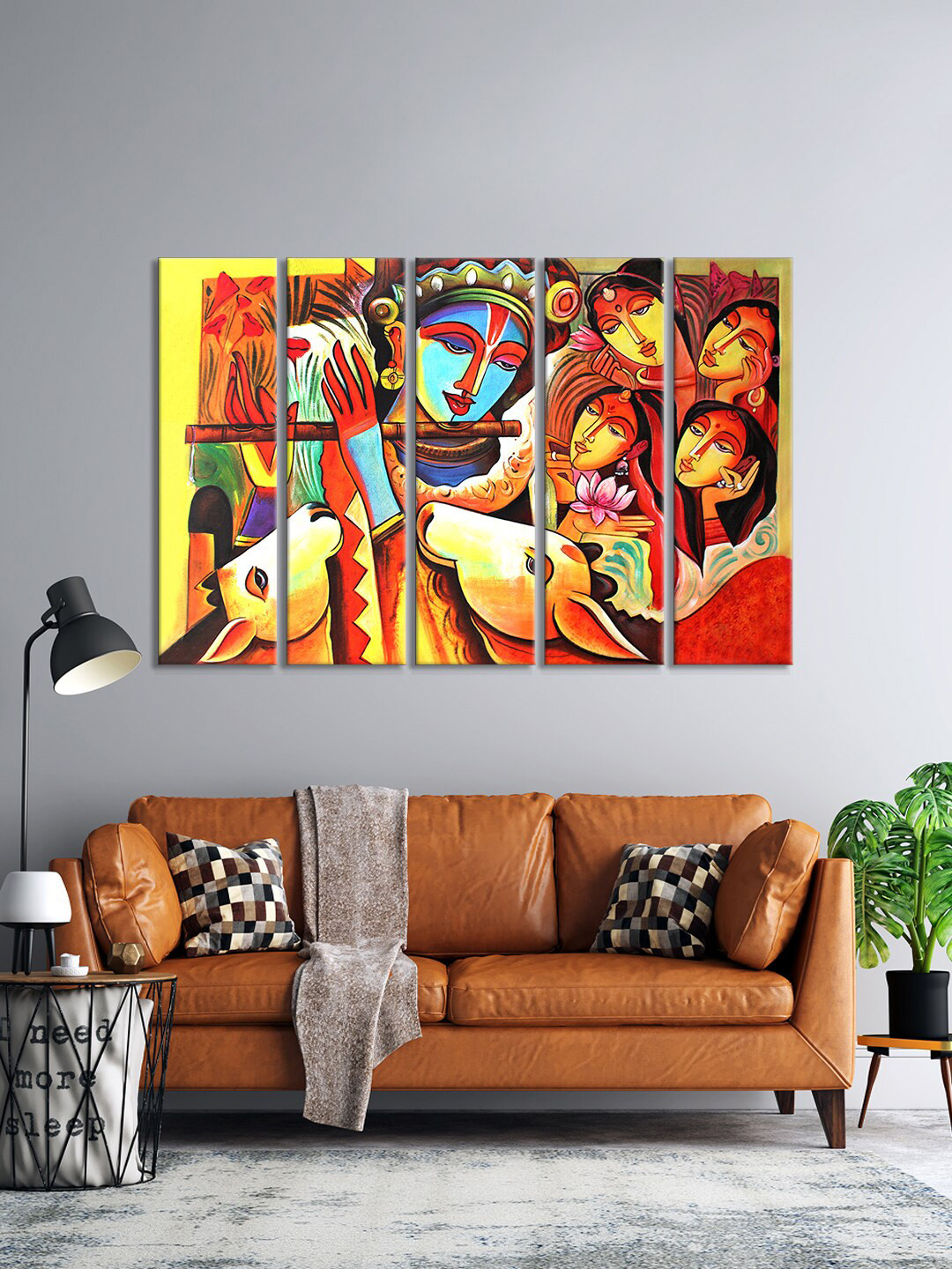999Store Shri Krishna Flute Vinyl 5 Piece Rectangle Paintings Wall Art - 10.23 x 29.92 In