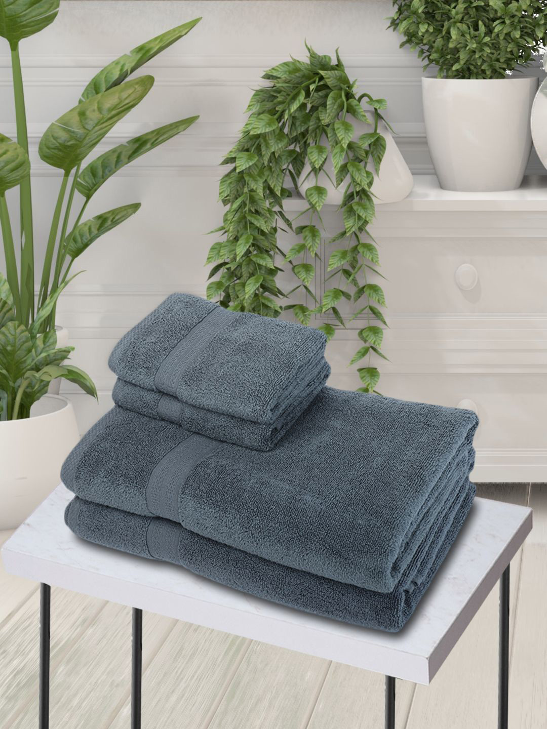 BIANCA Set Of 4 Grey Solid 500 GSM Zero-Twist Pure Cotton Ultra-Fluffy Towels