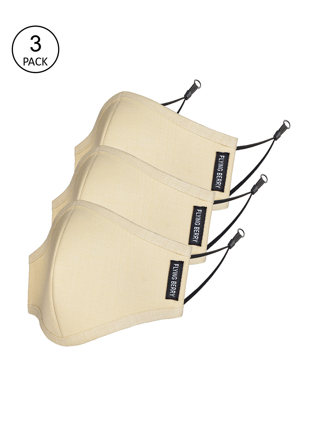 FLYING BERRY Adults Beige Pack Of 3 Solid 3-Ply Reusable Anti Pollution Linen N95 Masks