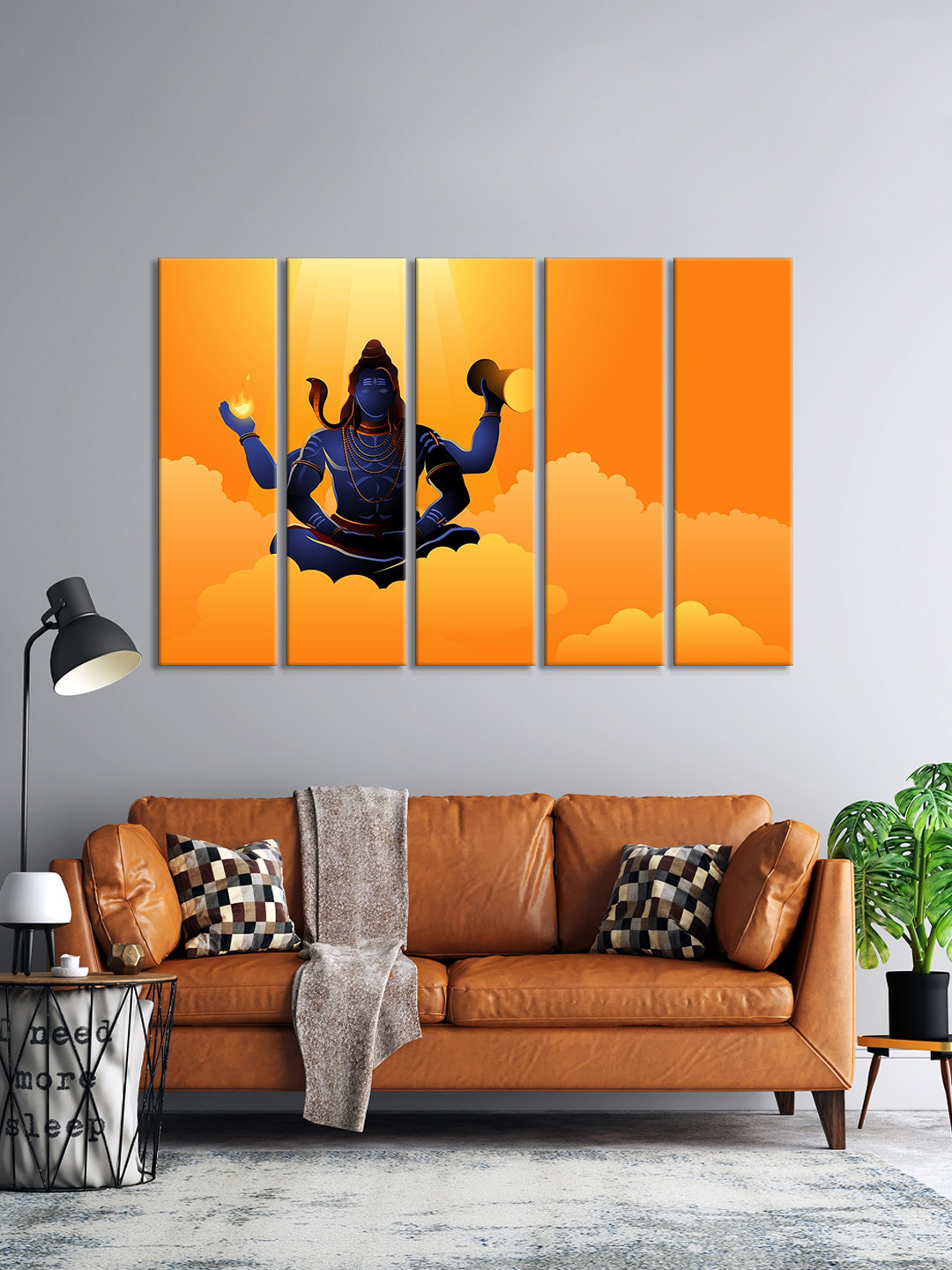 999Store Set Of 5 Yellow & Blue Pooja Cre Mahadev Shiva Sankar Beautiful Wall Art Frames