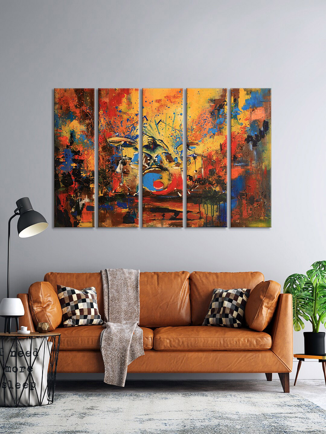 999Store Set Of 5 Red & Yellow Rock Drummer Player Abstract Wall Art Frames