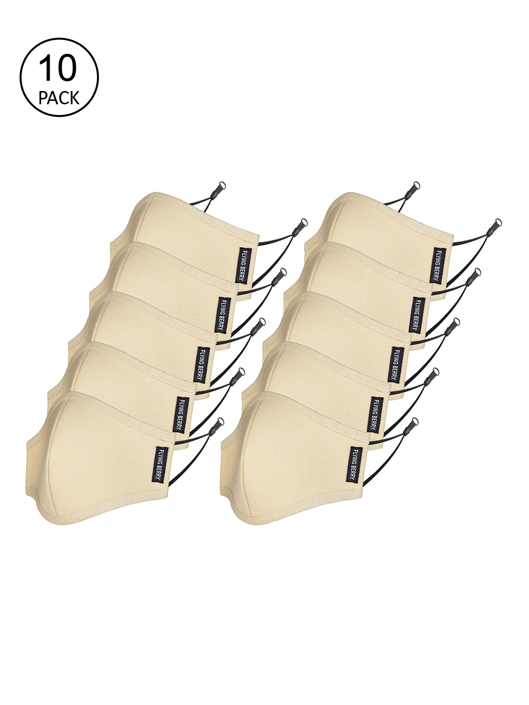 FLYING BERRY Unisex Pack Of 10 Beige-Coloured Solid 3-Ply N95 Reusable Anti-Pollution Face Masks