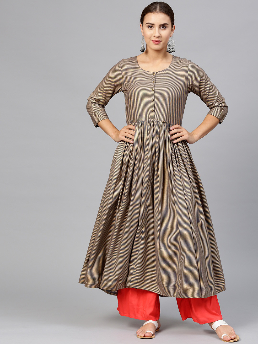Varanga Women Grey Anarkali Kurta