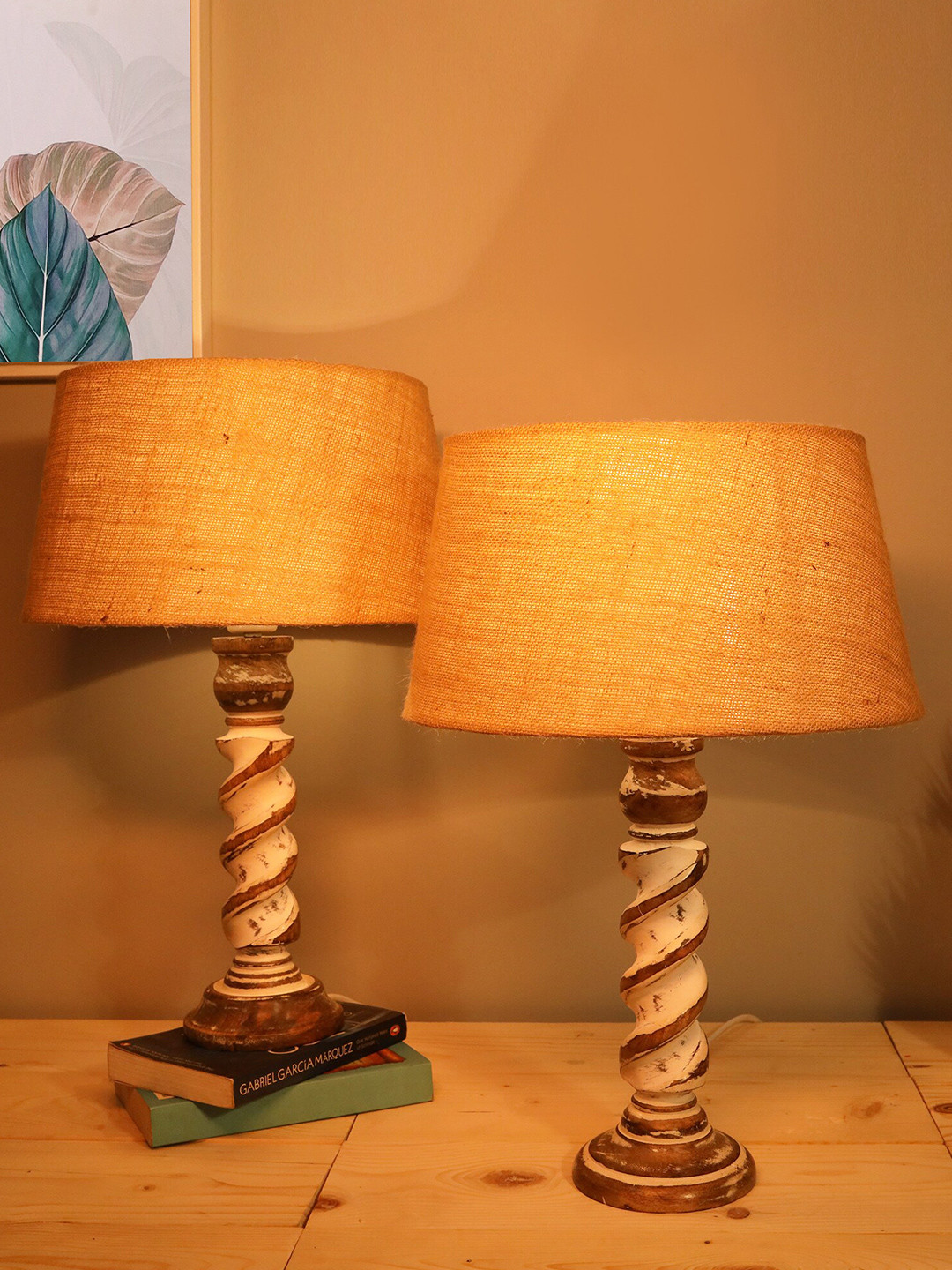 Homesake Beige & White Contemporary Handcrafted Bedside Standard Table Lamp