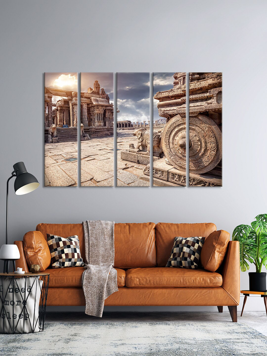 999Store Set Of 5 Brown & Blue Pooja Hindu Temple Wall Art Frames