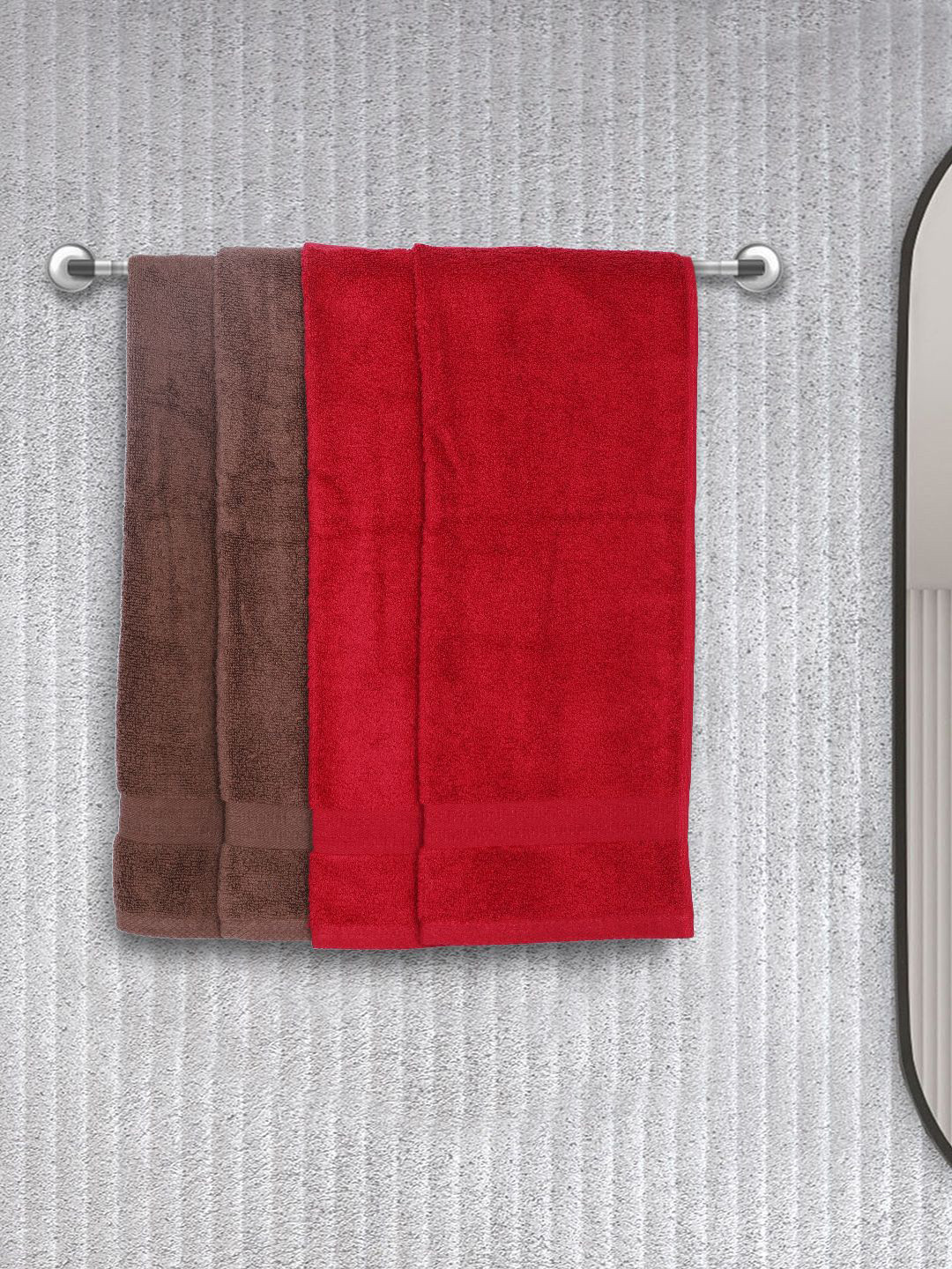 BIANCA Red & Brown Set of 4 Solid 500 GSM Hand Towels