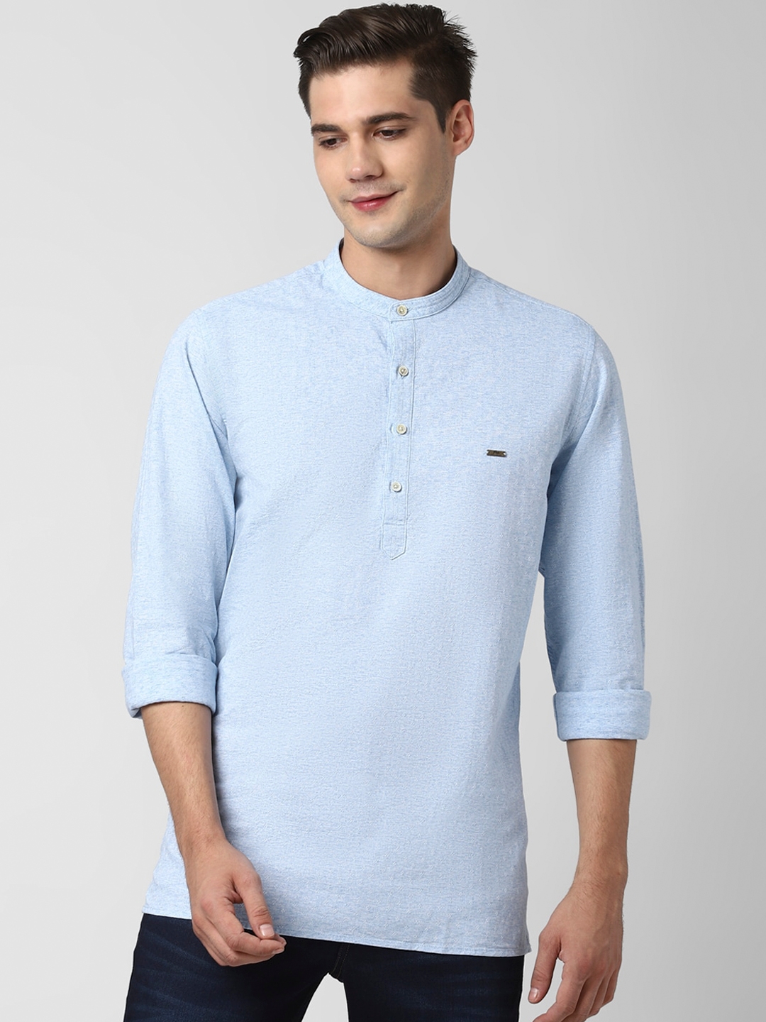 Peter England Casuals Men Blue Self Design Slim Fit Casual Shirt